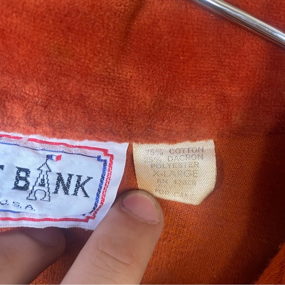 Vintage 1970s Left Bank Velour Orange Long Sleeve Polo Style Shirt XL - Picture 6 of 6